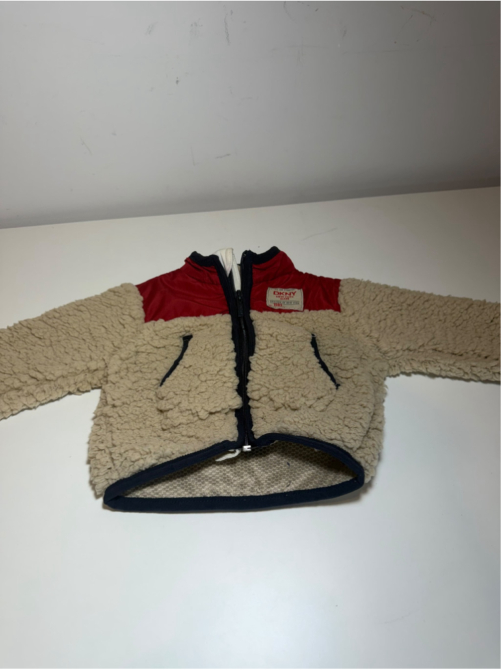 DKNY Baby Infant Sherpa Fleece Colorblock Zip Jacket Size 3-6M #F
